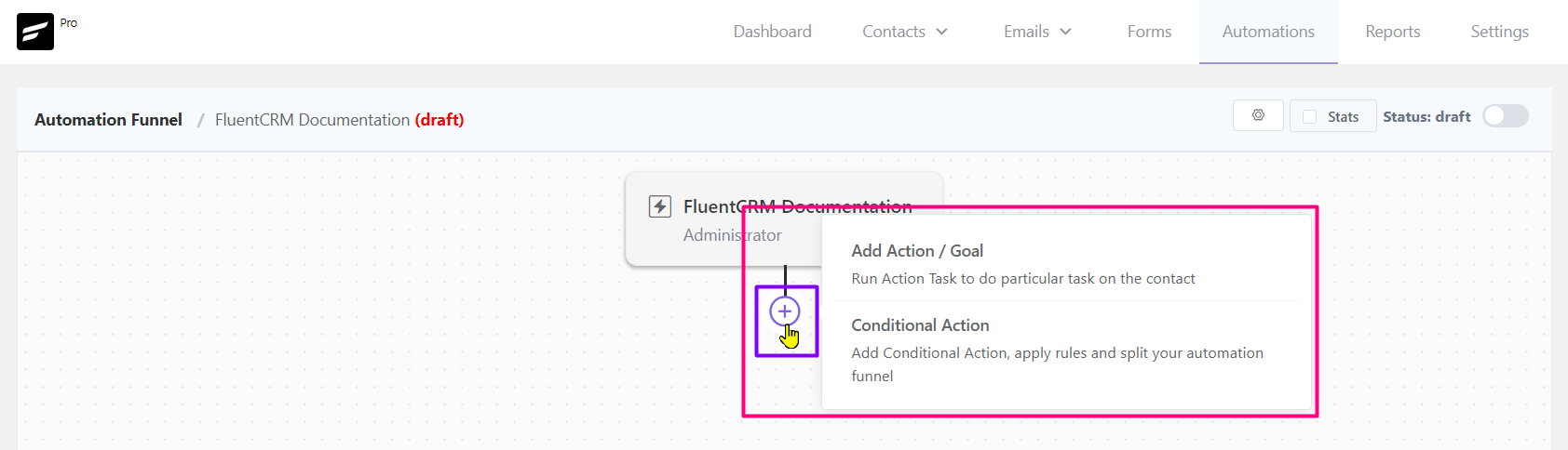 crm automation add action condition