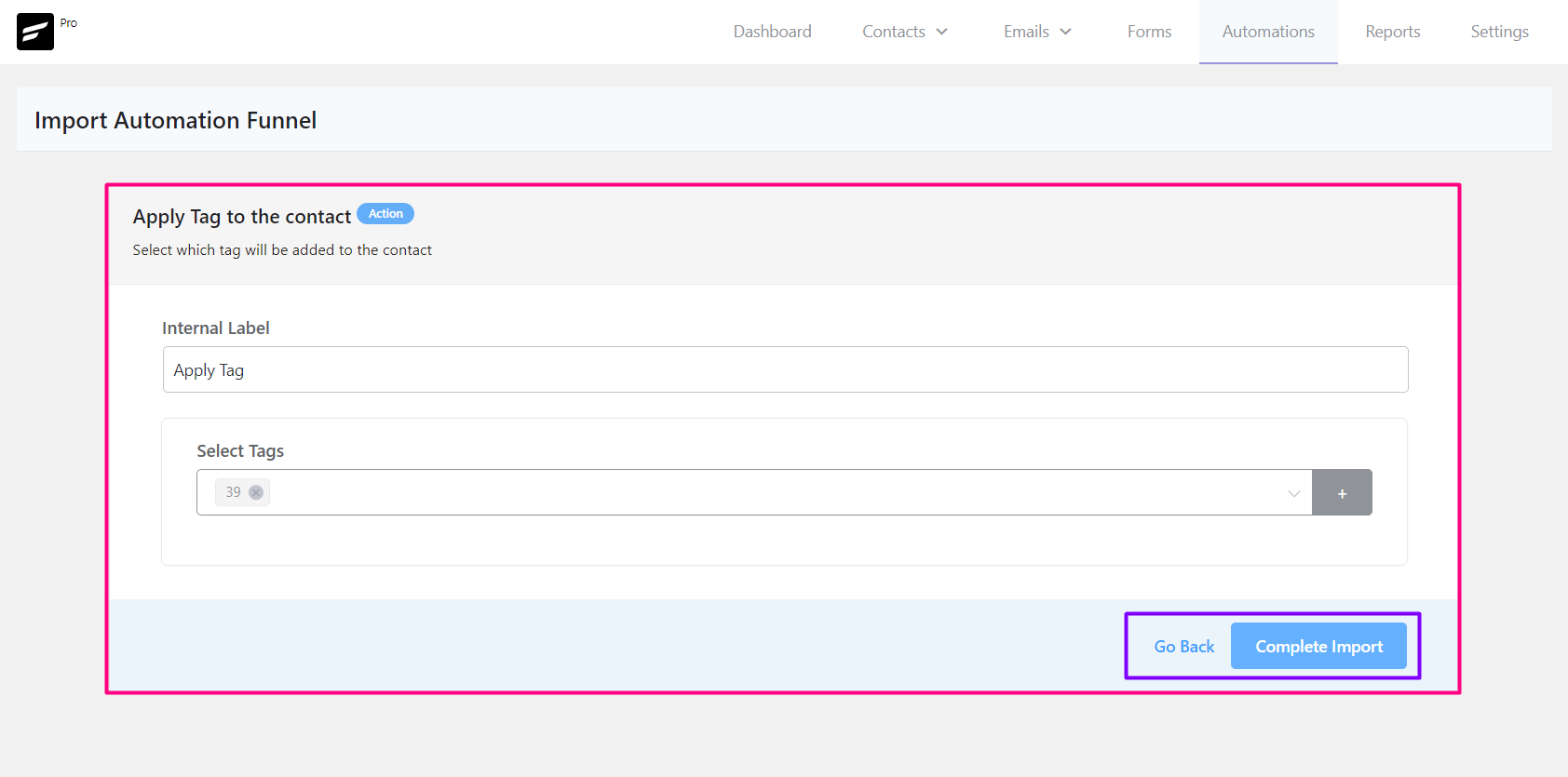 crm automation manage import complete