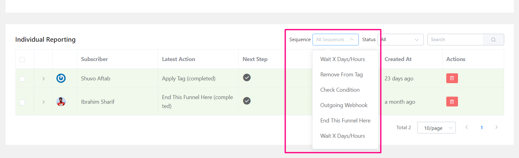 crm automation report filter steps actions