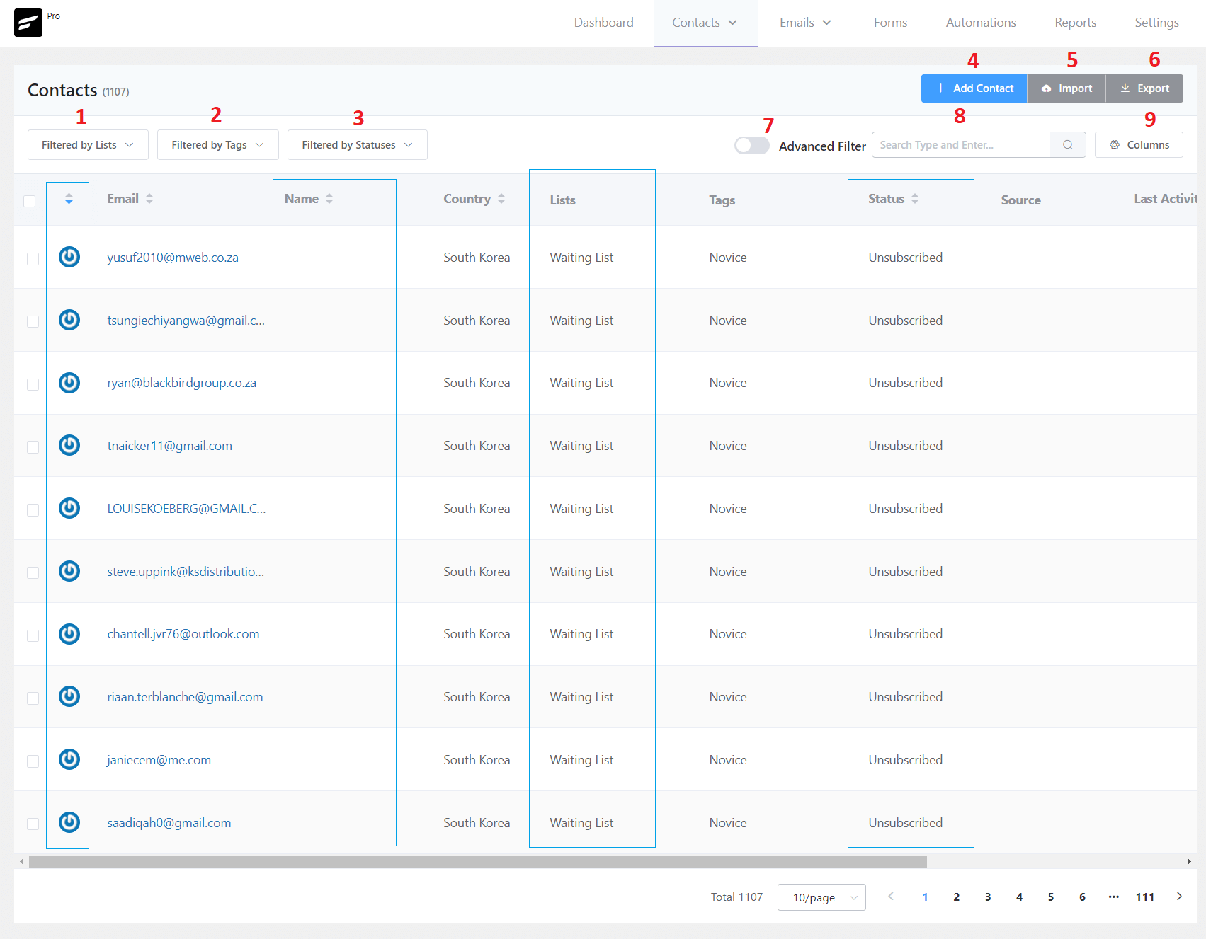 crm contacts dashboard