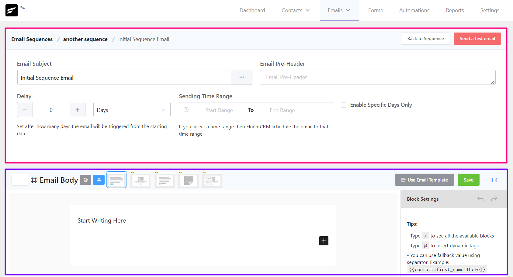 crm email compose sequence