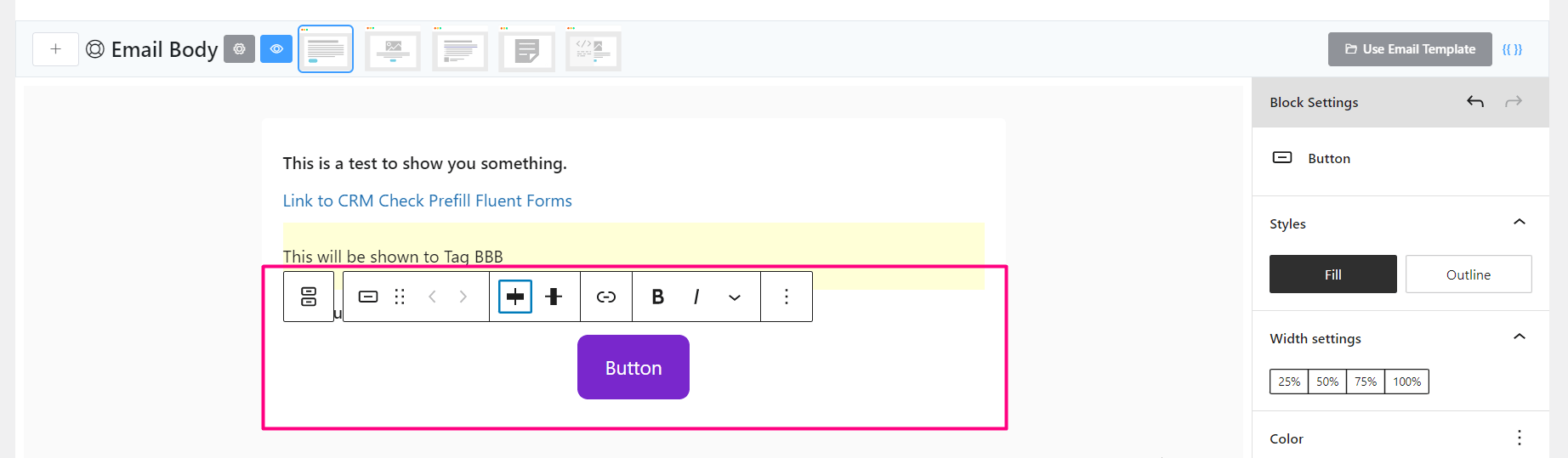 crm email editor button