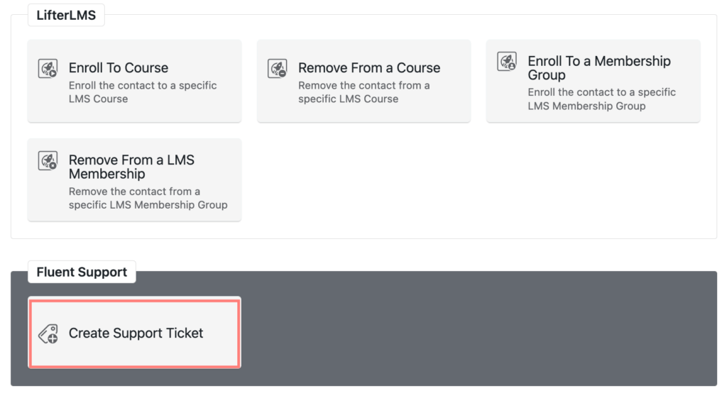 fluent support create ticket in fluentcrm