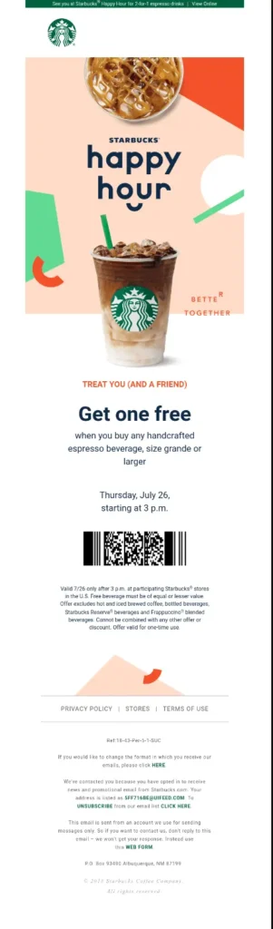 starbucks customer retention email