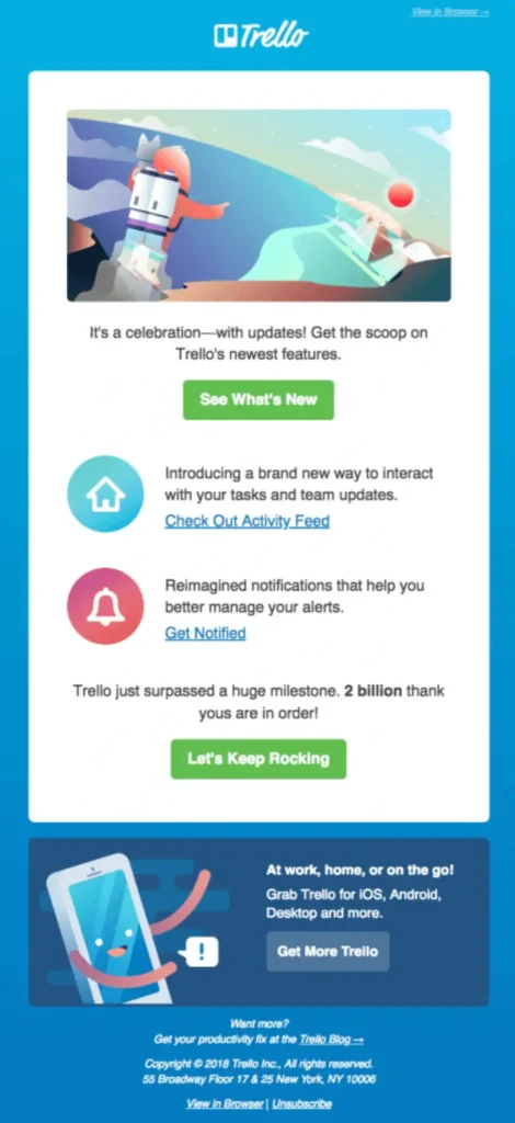 Trello customer retention email example