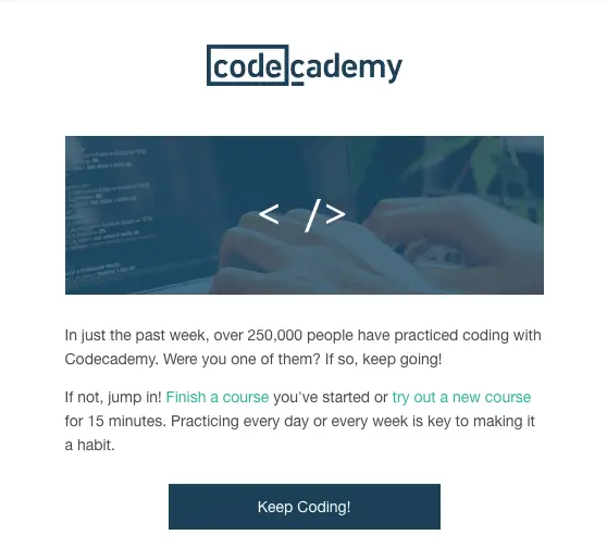 codecademy's customer retention email example 