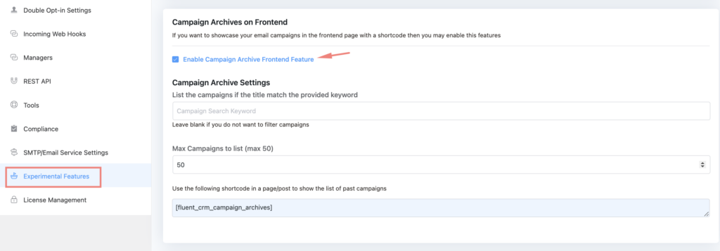 show campaign on frontend feature in fluentcrm