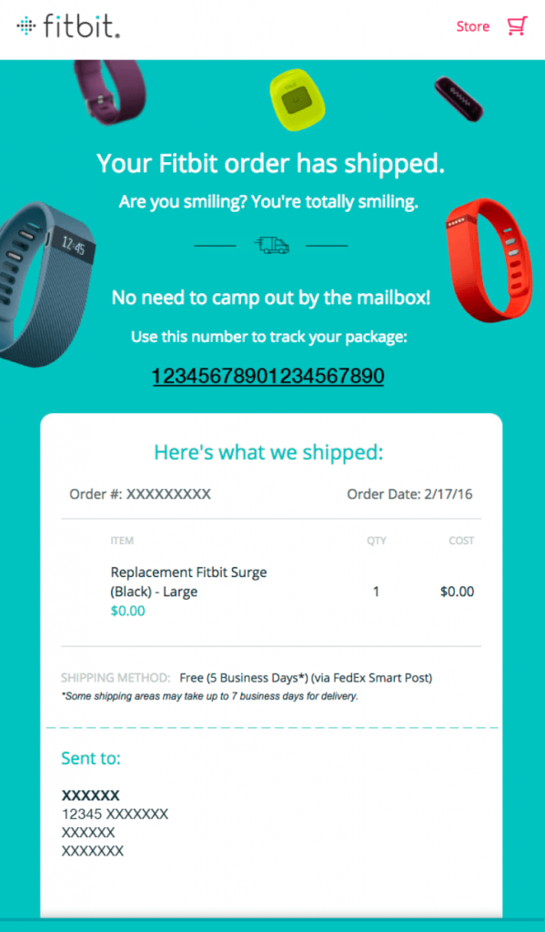 fitbit email with shipping details