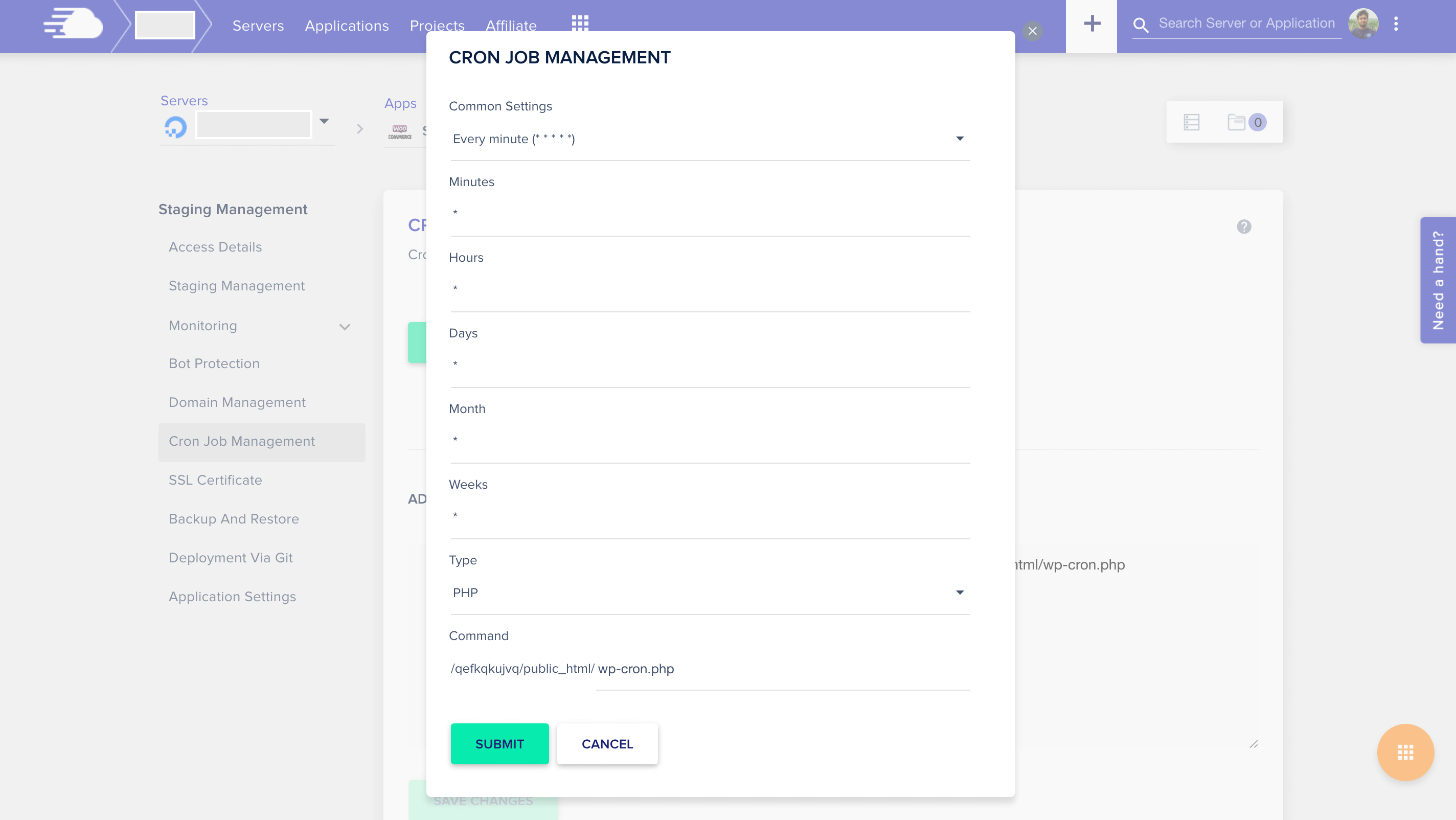 cloudways add cron every minute