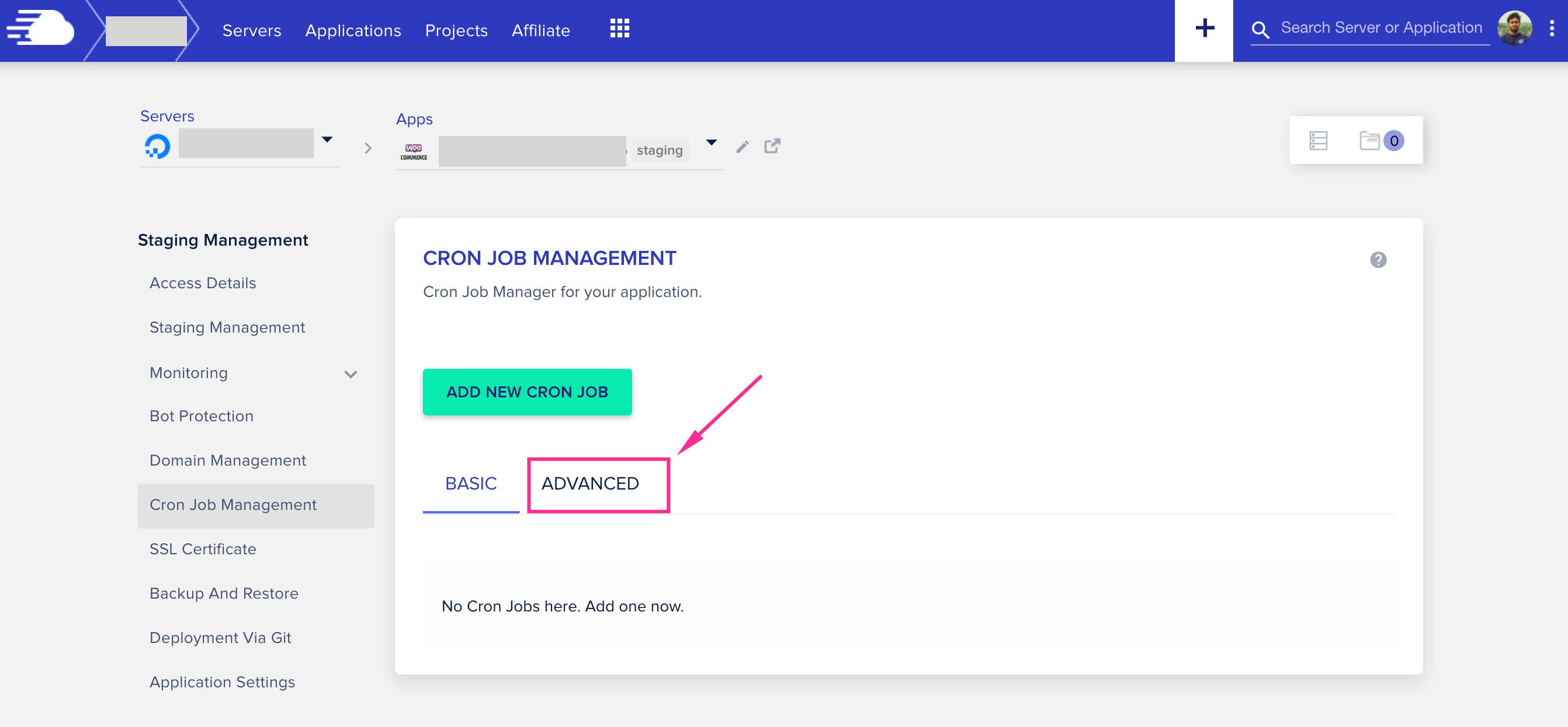 cloudways dasboard add new cron