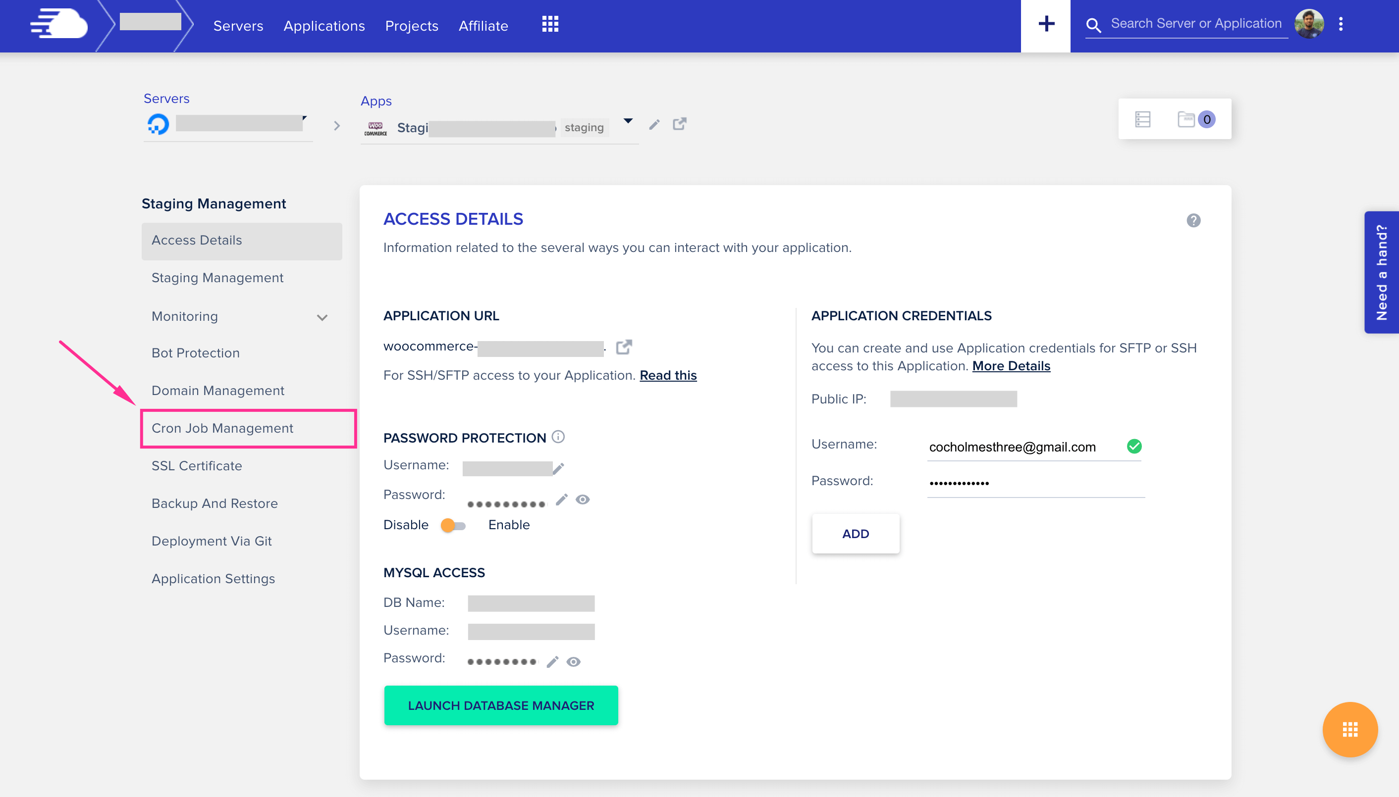 cloudways dasboard application overview