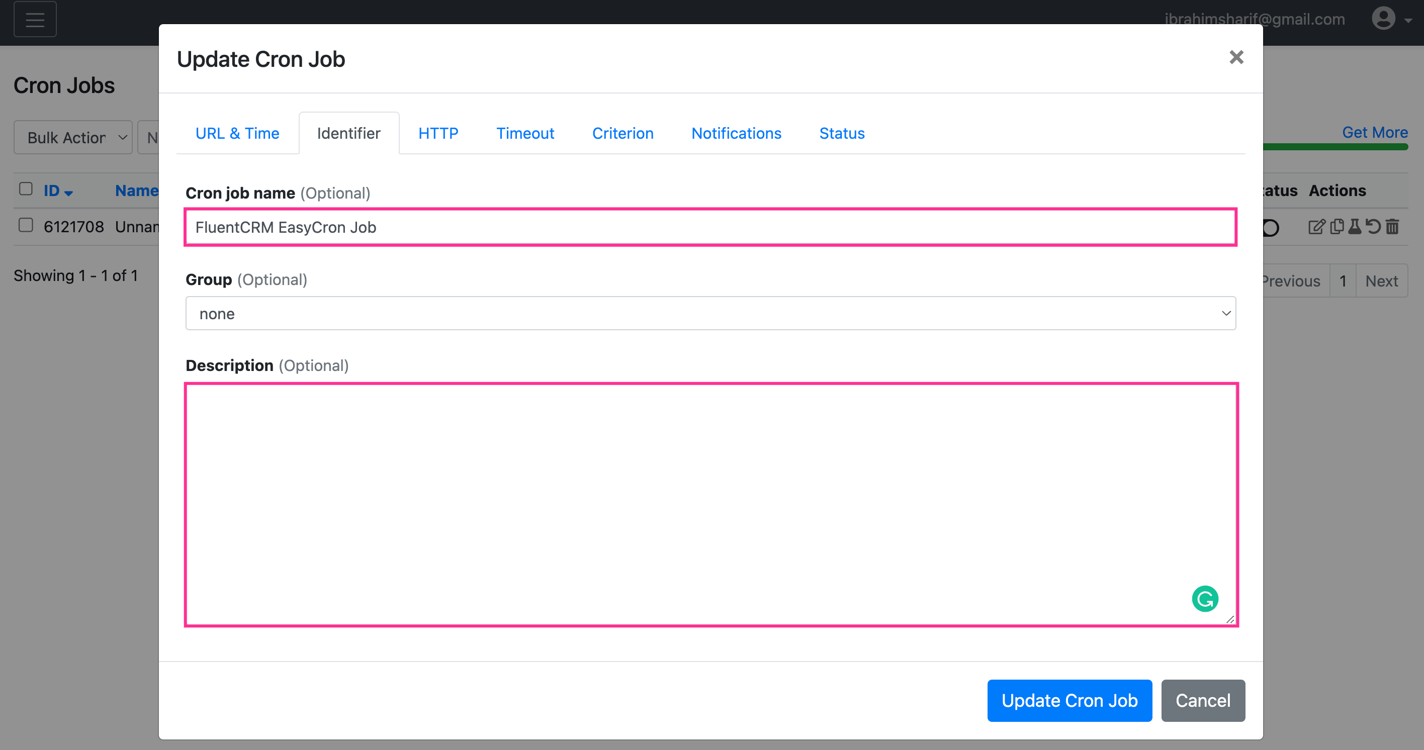 crm easycron identifier