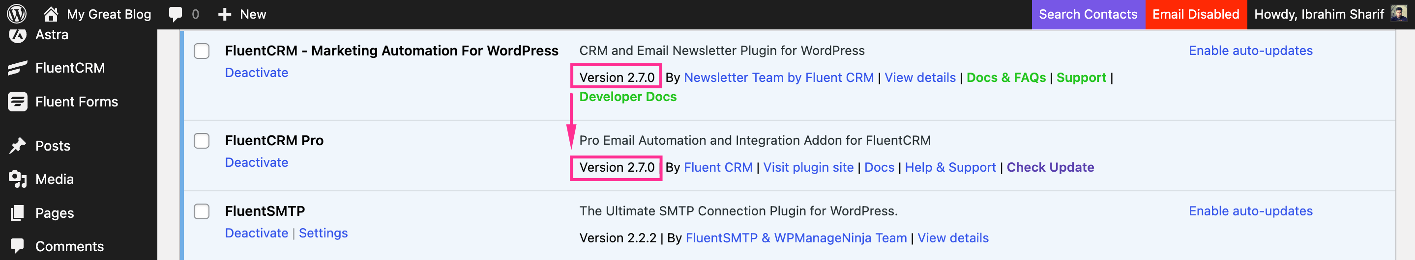 wordpress fluentcrm plugin versions