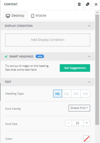 fluent crm visual builder heading text option