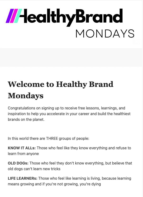 Healthy Brand Mondays automated welcome email