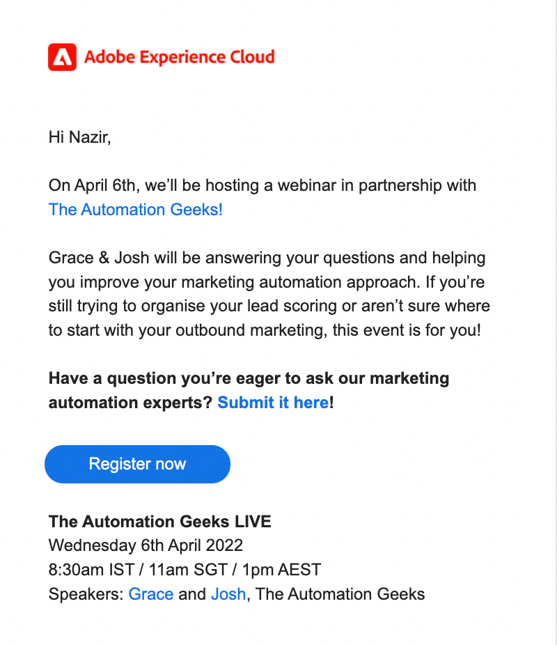 adobe event invitation email