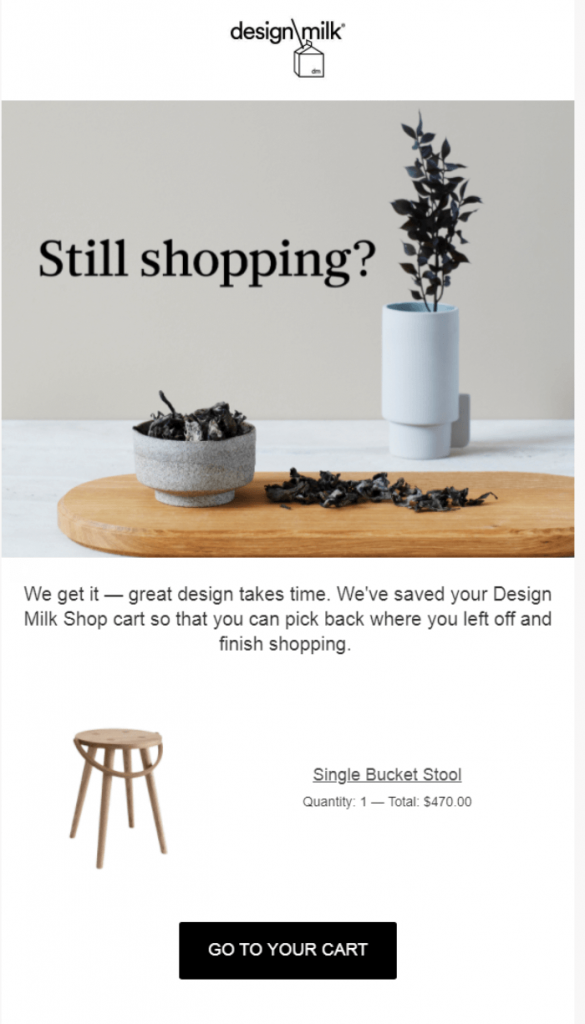 designmilk abandoned cart email