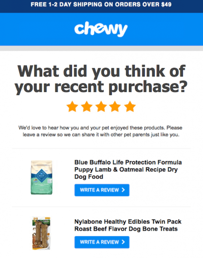 chewy review request email