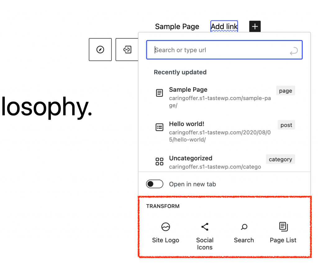 new navigation menu  in wordpress 6.2