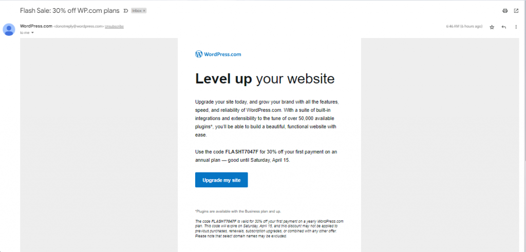 example of a subject line delivering what it promised from wordpress