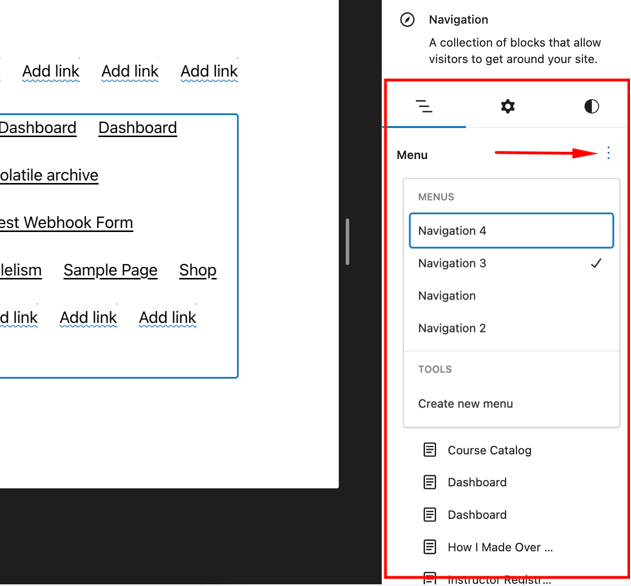 new navigation menu in wordpress 6.2