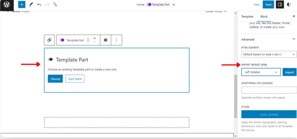 transition between widgets and templates in wordpress 6.2 