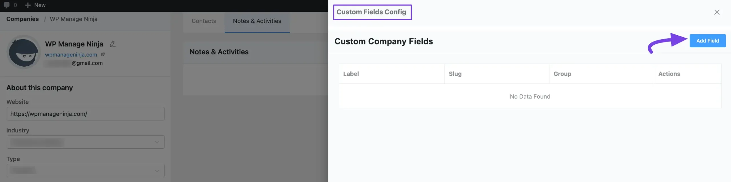 custom field popup page