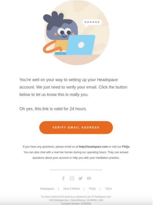 Headspace subscription confirmation email 