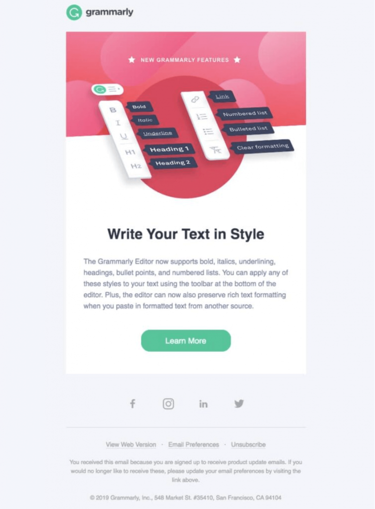 grammarly feature announcement email