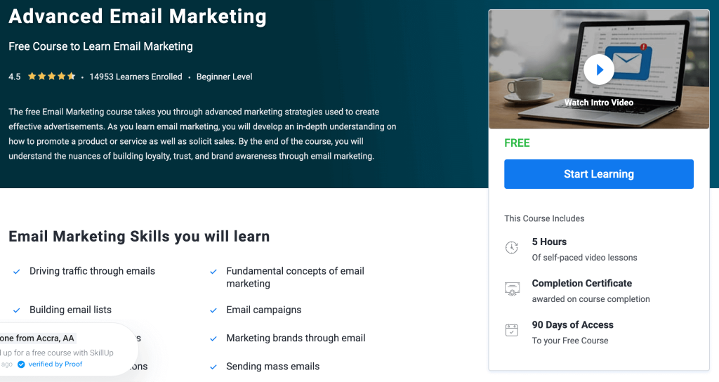 Simplilearn Email Marketing course