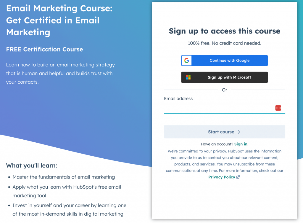 Hubspot Email Marketing course