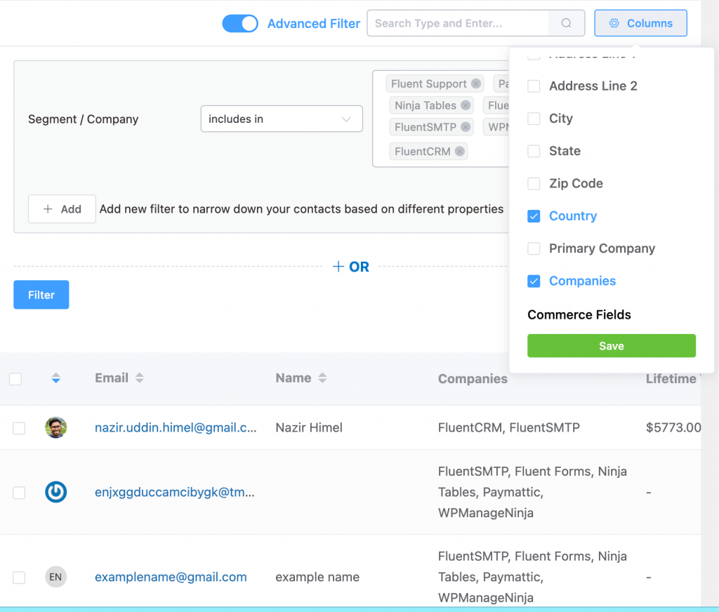 companies column fluentcrm