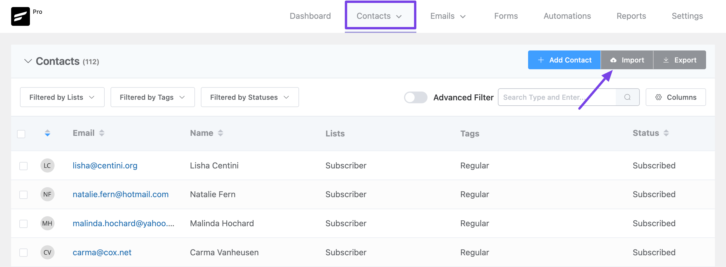 contacts fluentcrm 15