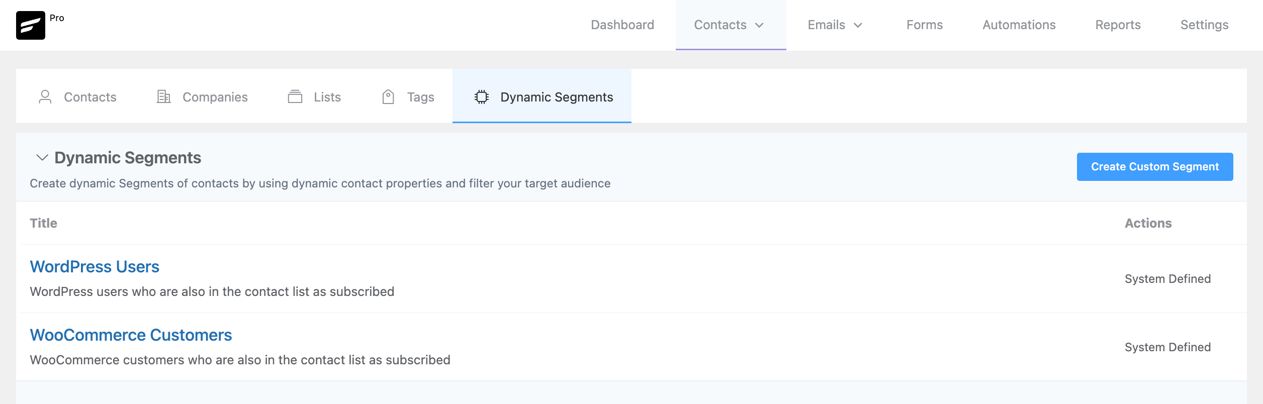 dynamic segments fluentcrm