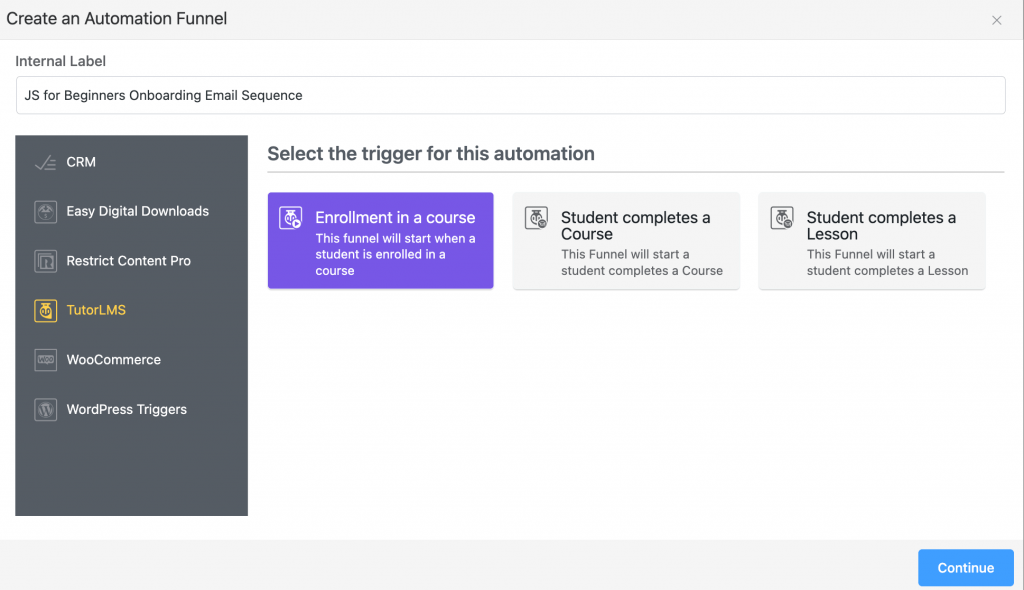 choosing a trigger in fluentcrm