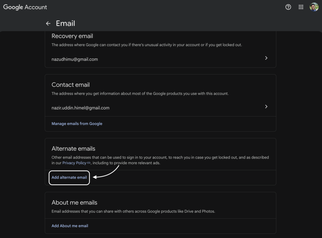 ga alternate email
