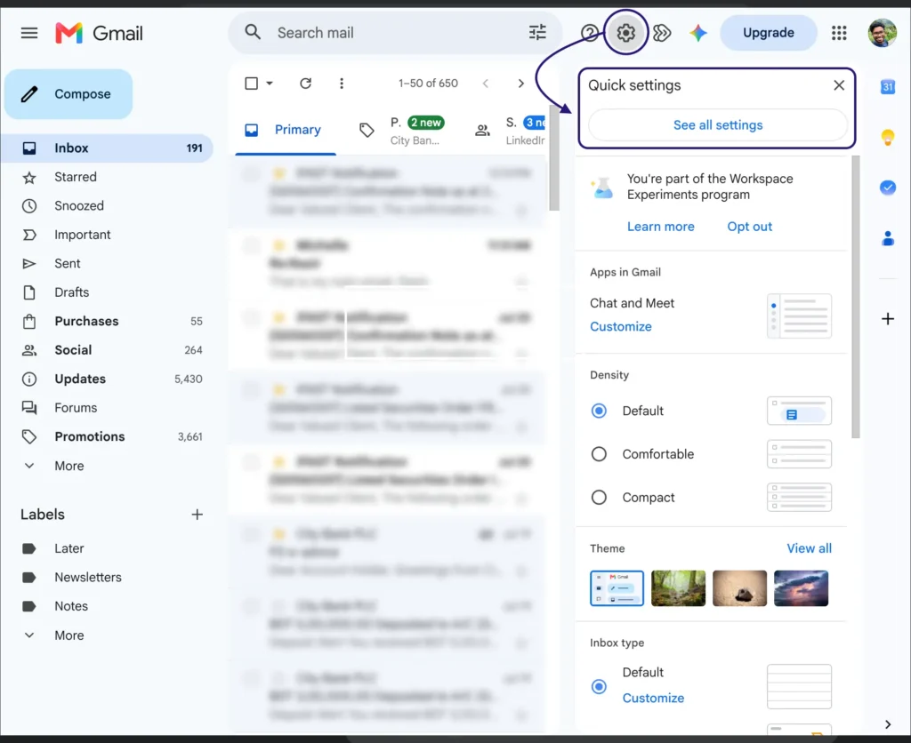 gmail all settings