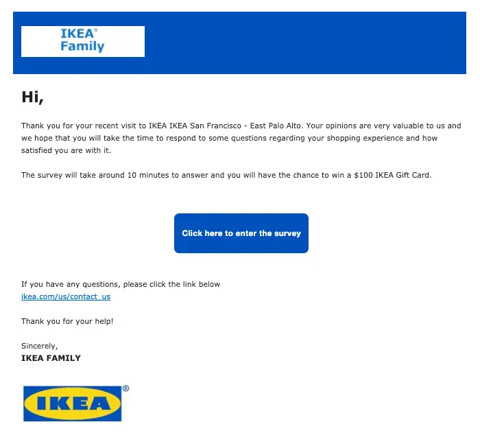 ikea requesting for feedback with incentive