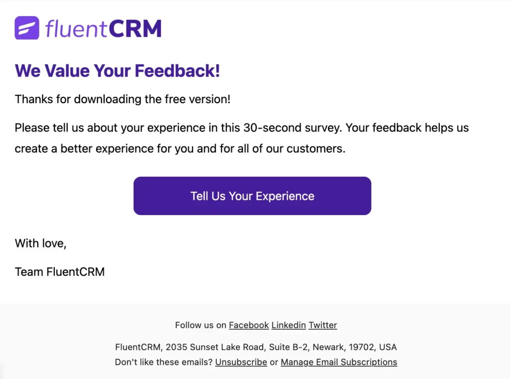 fluentcrm customer feedback email