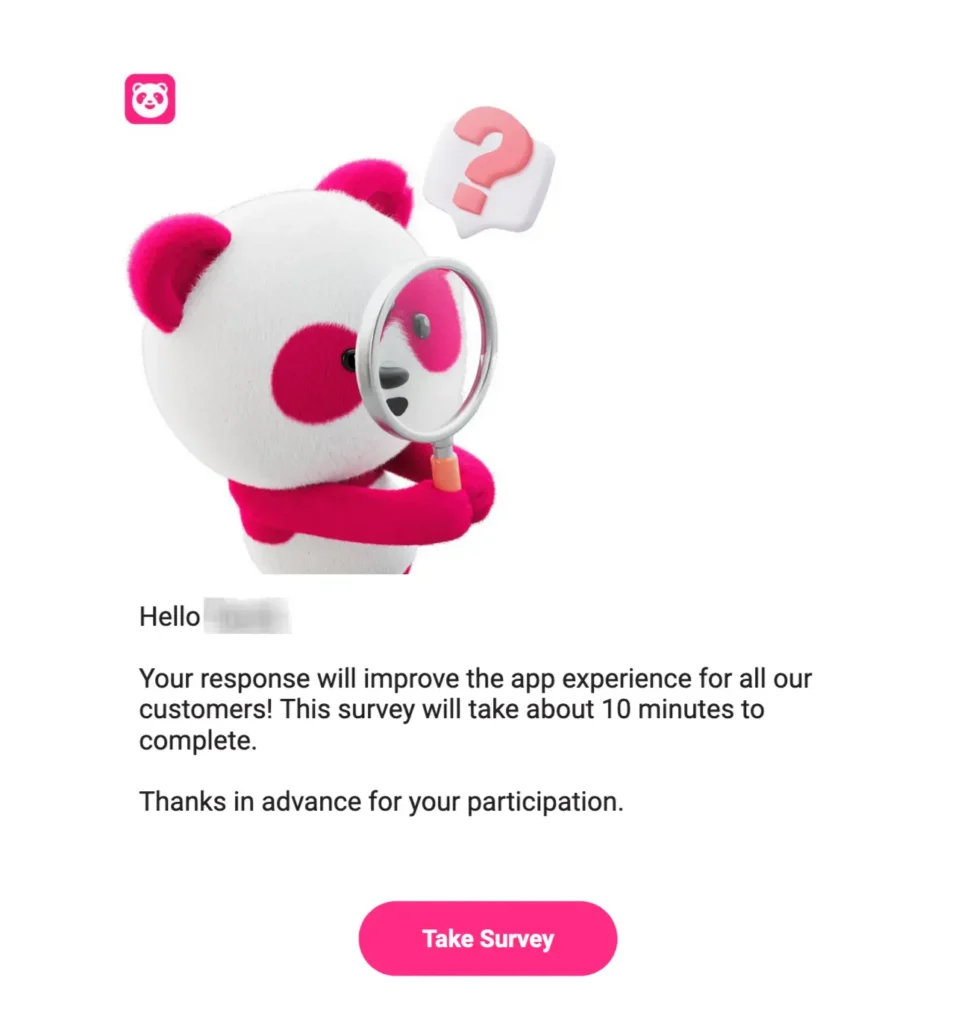 Customer feedback email example: foodpanda