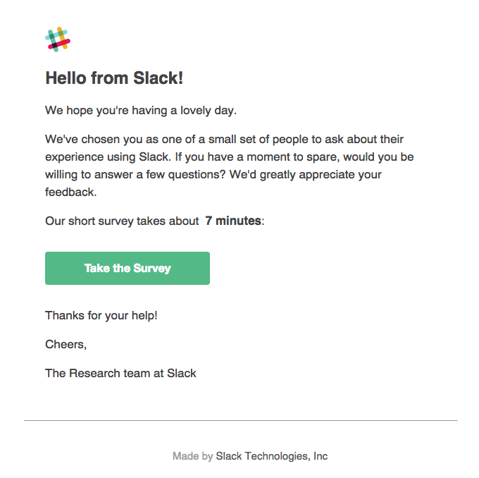 slack's customer feedback email