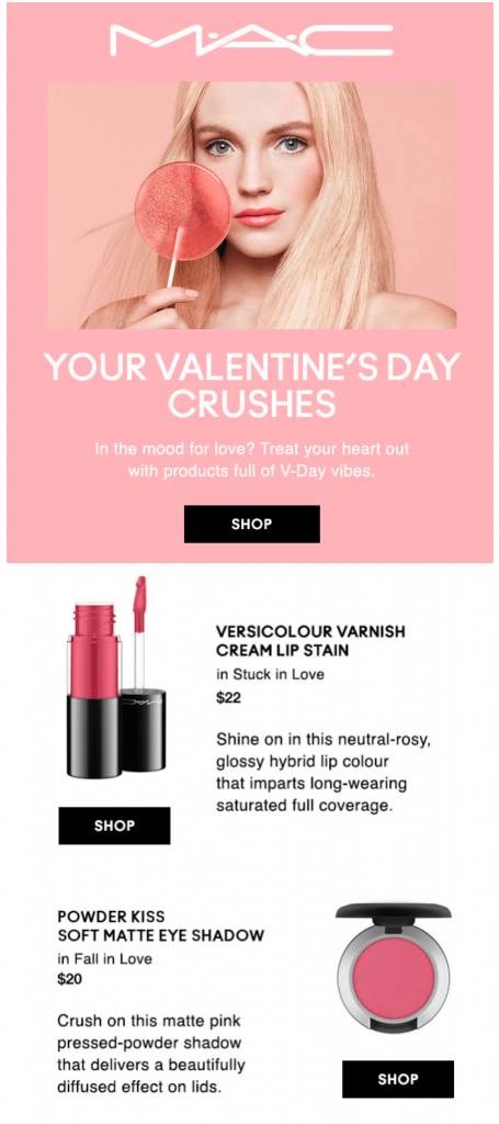 mac cosmetics valentine's day email example
