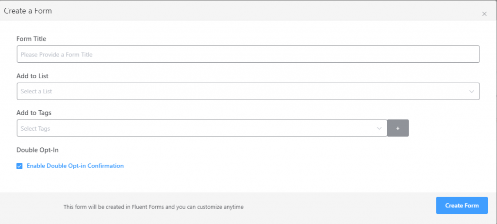 creating a form in FluentCRM