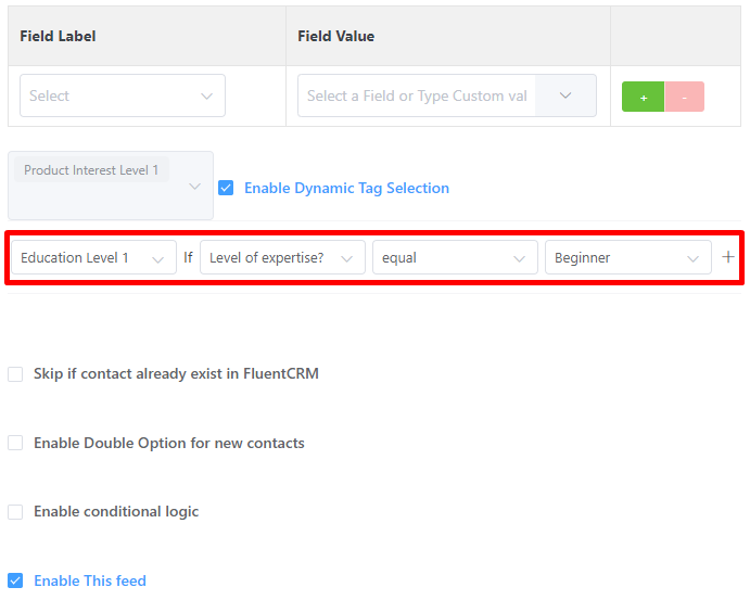 fluentcrm dynamic tag setup in fluent forms integration feed