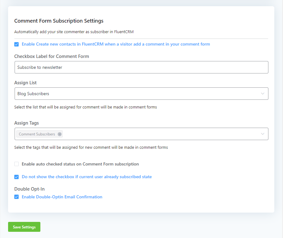 comment subscription setup