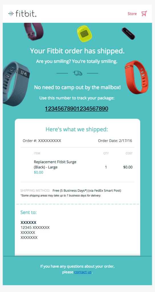 Shipping notification email example: fitbit
