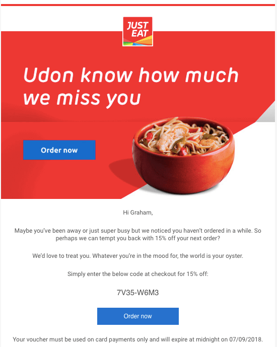 win back email example: Just Eat