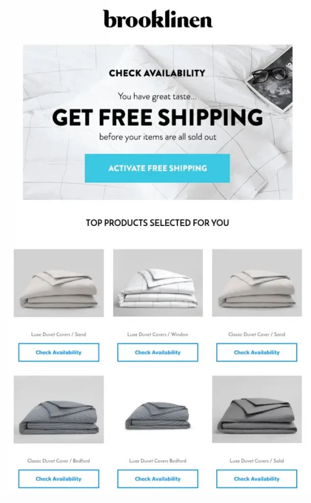 brooklinen cross sell email