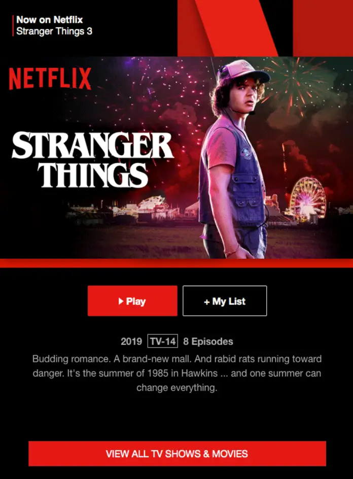 Netflix product recommendation email example
