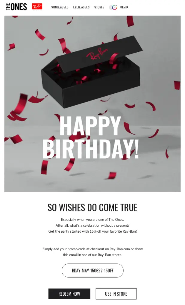 Ray-Ban Birthday Email example
